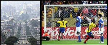 Quito, capital do Equador, onde aconteceu a partida de Futebel... e o gol, 1 X 0 para o Equador sobre o Brasil.